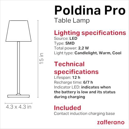 Zafferano, Poldina Pro, Rechargeable Cordless Lamp, Pink