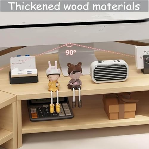 2-Tier Extended Triangle Monitor Stand Riser with Cup Holder & Pegboard Laptop Riser,Wood Desktop Corner Shelf,Computer Laptop Desk Organizer Computer Stand,Space Saving Office Desk Storage Rack