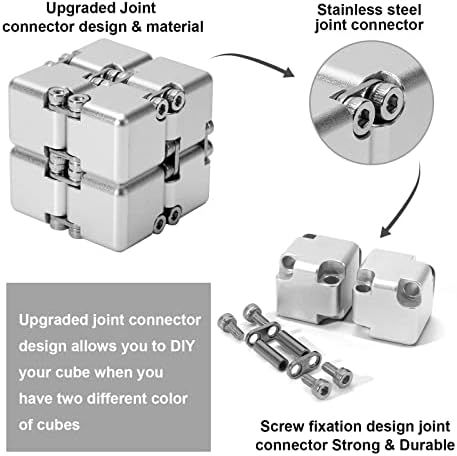 Lifidea Aluminum Alloy Metal Infinity Cube Fidget Cube (6 Colors) Handheld Fidget Toy Desk Toy with Cool Case Infinity Magic Cube Relieve Stress Anxiety ADHD OCD for Kids and Adults (Silver)
