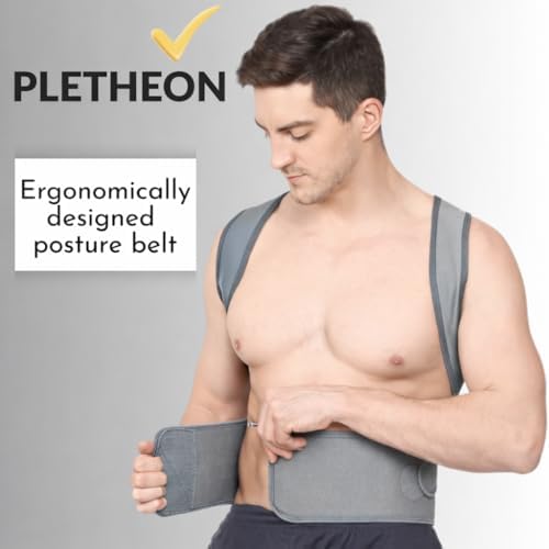 Posture Corrector for Men & Women by Plethon – Adjustable Back Brace, Clavicle Support & Upper Back Straightener for Better Sitting and Standing Posture, Fits 30–46 Inch Waist (Gray)