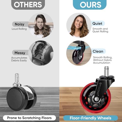 TICONN Office Chair Wheels, 3" Caster Wheels for Tile Carpets, Set of 5