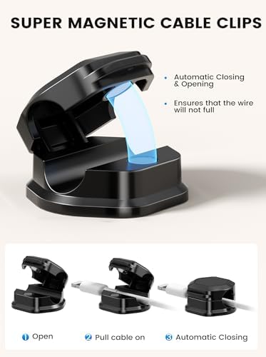 6 Pack Magnetic Cable Clips, Cable Holder Clips, Cable Smooth Adjustable Cord Organizer Holder, Strong Adhesive Wire Charger Holder for Desk, Office Supplies
