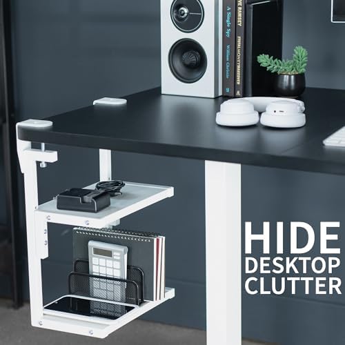 VIVO White Clamp-on 13 inch 2-Tier Desk Shelf, STAND-SHELF2CW