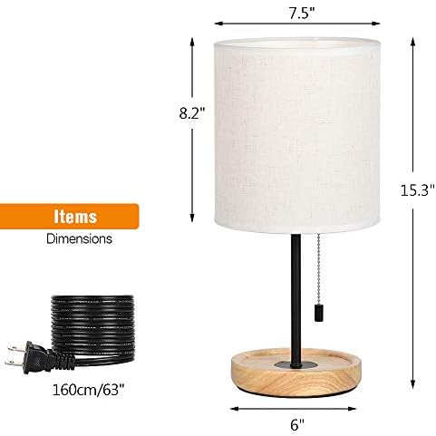 CADUKE Modern Table Lamp, Nightstand Desk Lamp, Bedside Lamp with Wood Base and Linen Shade for Living Room, Bedroom, Office, College Dorm