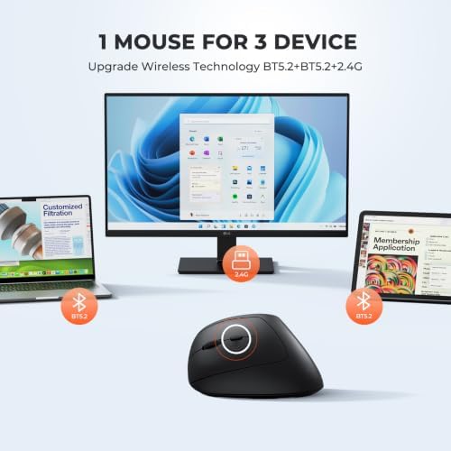MEETION Left-Handed Ergonomic Vertical Mouse, Wireless, Rechargeable, Black