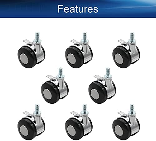 8pcs Swivel Caster Wheels Alloy Threaded Stem Caster Wheel for Office Chair 1.57inch Black Silver with Brake