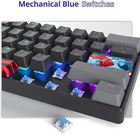 Owpkeenthy Wired 60% Percent Mechanical Gaming Keyboard with Blue Switch Ultra Compact RGB Gaming Keyboard Backlit Keys N-Key Rollover for PC Gamer (Dark/Blue Switch)