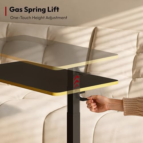 SANODESK 28''Pneumatic Adjustable Overbed Bedside Table with Hidden Casters