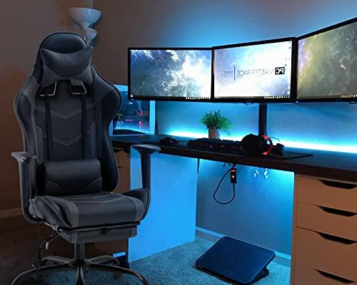 Ergonomic Big and Tall Gaming Chair - Massage Function, Lumbar Support, Footrest & Armrest - PU Leather Racing Style Chair for Adults