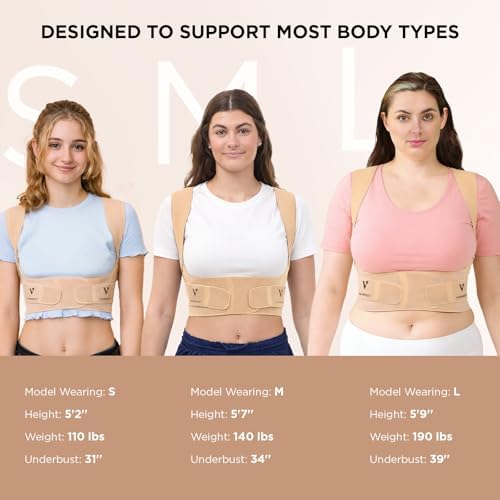 Vicorrect Adjustable Posture Corrector for Women: Invisible Under Clothes - Comfortable Back Support Bra for Upper Back Neck Shoulder Pain Relief - Ideal for Sitting Exercise Daily Wear (Beige Large)