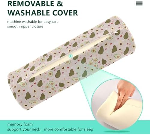 Yoga Meditation Bolster Pillow Neck Roll Pillow Small Round Pillows Decorative Throw Pillows Cervical Roll Cylinder Pillow Neck Support Side Sleeper Cute Avocado Heart