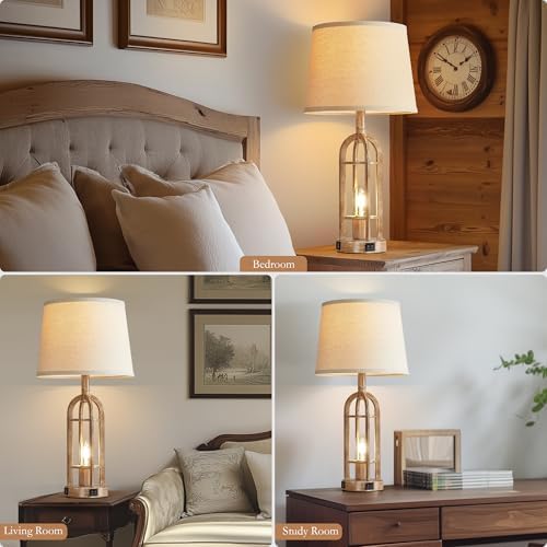 SRJJA 24" Farmhouse Table Lamps for Living Room Bedroom Set of 2, USB A+C