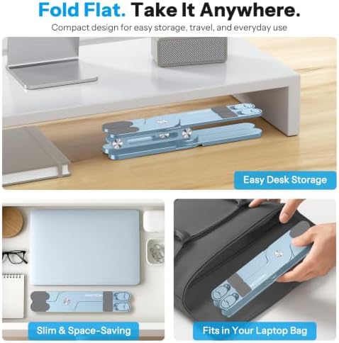 OMOTON LA10 360° Rotating Laptop Stand Riser Foldable for Desk, Sky Blue