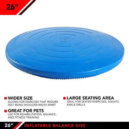 JFIT Inflatable Balance Disc - 13" or 26" Large Wobble Cushion Trainer - Durable Exercise Balance Pad for Coordination, Stability, and Core - Home, Gym, and Pet Training