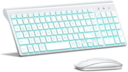 Wireless Backlit Keyboard and Mouse Ultra Slim Combo, TopMate - Matte White