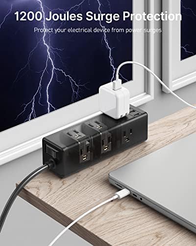 CCCEI Desk Clamp Power Strip with 9 Outlets, Desktop Edge Mount Surge Protector with USB-A and 45W USB-C Ports, Widely Spaced Desk Outlet Fast Charging Station, 4 FT Flat Plug, Fit 1.6 inch Table.