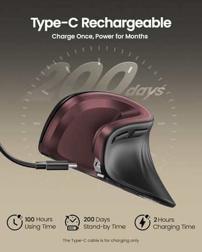 ProtoArc EM11 NL Wireless Ergonomic Vertical Mouse, Rechargeable, Wine Red