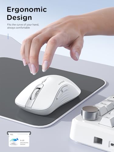 RAPIQUE Wireless Mouse - Dual Bluetooth & 2.4 GHz, White and Grey