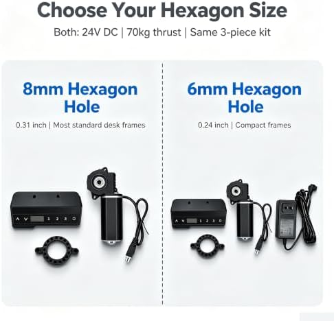 Height Adjustable Desk Motor Kit, 24V DC Electric Lift Motor with 8mm/6mm Hexagon Hole, Manual Control 3-Piece Set for Standing Desk, Office Desk (6mm Hexagon Hole)