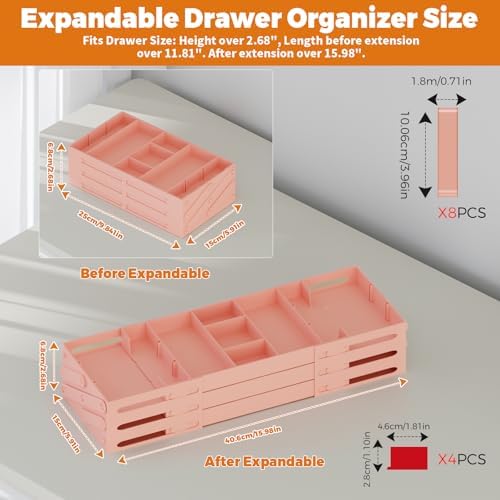 3 Tier Drawer Organizer Versatile Expandable Junk Drawer Organizer Pink
