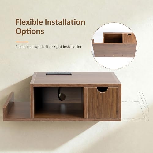 Afuly Walnut Floating Nightstand with Charging Station Narrow Bedside Table