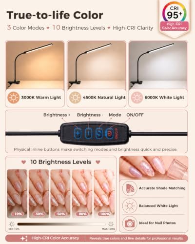 Nail Light for Desk Clip On Clamp, Table Puzzle Craft Lash Tech Lamp