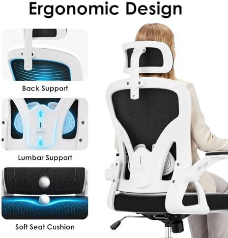 Farini Ergonomic Office Chairs Set of 2, Home Office Desk Chair with Headrest, High Back Swivel Computer Chair with Armrests and Adjustable Lumbar Support for Home Office, White & Black