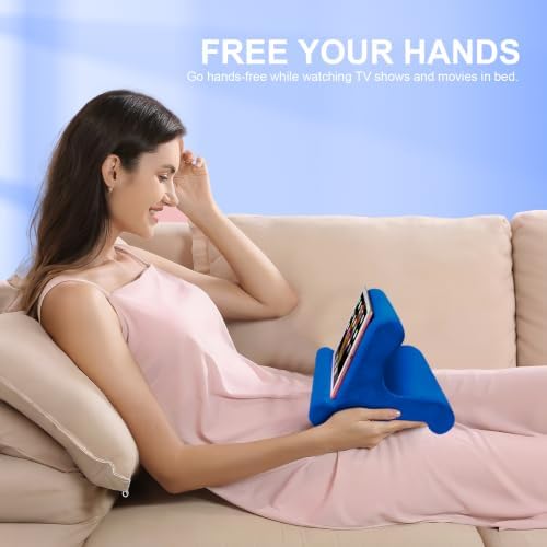 Universal Multi-Angle Tablet Stand Holder-Soft Pad Stand with black phone holder for Lap,Knee,Sofa and Bed,Compatible with iPad Pro 9.7,10.5,12.9 Air Mini 4 3,Kindle,Galaxy Tab,E-Reader (Blue)