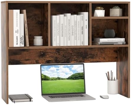 Giantex Desktop Bookshelf, Countertop Storage Hutch with 4 Shelves for Computer Desk, Dressing Tabletop Display Rack, Multipurpose Desk Hutch Storage Organizer for Home Office Dorm (Rustic Brown)