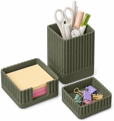 Green Desk Organizer Accessories Set, with Pen, Clip and Sticky Note Holder