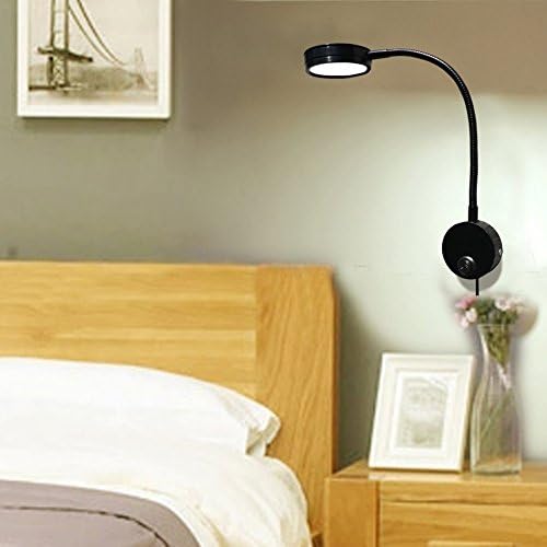 5W Wall Mounted Reading Light Flexible Gooseneck LED Sconce Lamp with Plug & Switch for Bedroom, Office, Workbench, Studio (03 Black Cool)