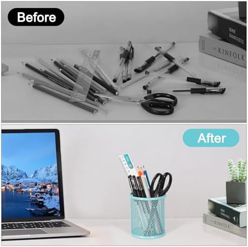 EasyPAG Pencil Holder for Desk, 2 Pack Metal Pen Organizer, Mesh Pencil Cup Organizer for Home, Office, Classroom, School, Light Blue