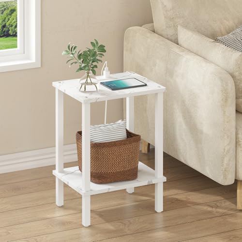 TUTOTAK End Table with Charging Station, Side Table, Nightstand