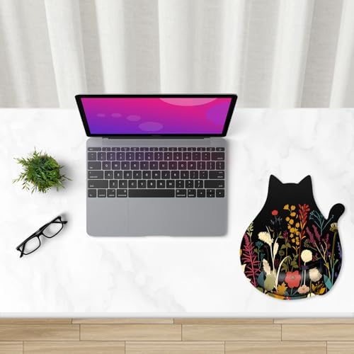 Ergonomic Mouse Pad with Wrist Rest, Cute Cat Memory Foam Padded Pain Relief Non-Slip Wrist Support Mouse Mat for Gaming Work Computer Laptop, Funny Office Supplies Desk Accessory, Plants