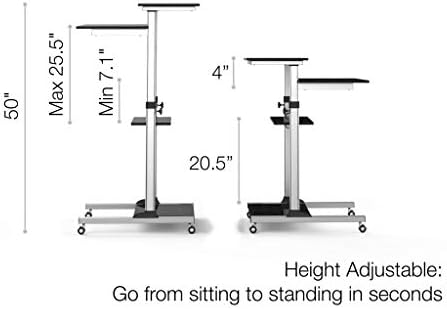 TechOrbits Rolling Desk for Laptop - Standing or Sitting Mobile Computer Cart with Wheels, Adjustable Height & 27.5-inch Surface - Portable Home Office Workstation - Black﻿