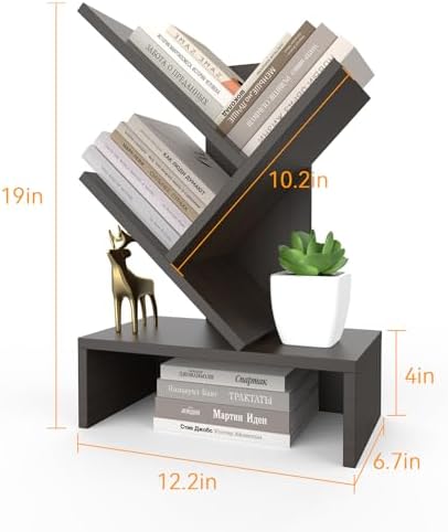 Godferyxin Small Bookshelf,4-Tier Bookshelf with Drawers,Black Bookshelf