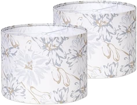 AELS Boho Lamp Shades Set of 2, Floral Fabric Drum Lampshades for Table or Floor Lamps, 13x13x10 Medium Size (Spider Fitter), Easy Assembly Required