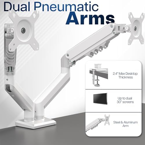 VIVO Aluminum Articulating Dual Monitor Arm for 13 to 30 inch Screens, Desk Mount Tension Spring Monitor Stand for 2 Screens, White, STAND-V102OW