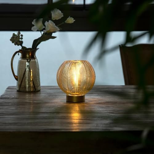 LUSHARBOR Battery Operated Decorative Glass Table Lamp with Timer Gold