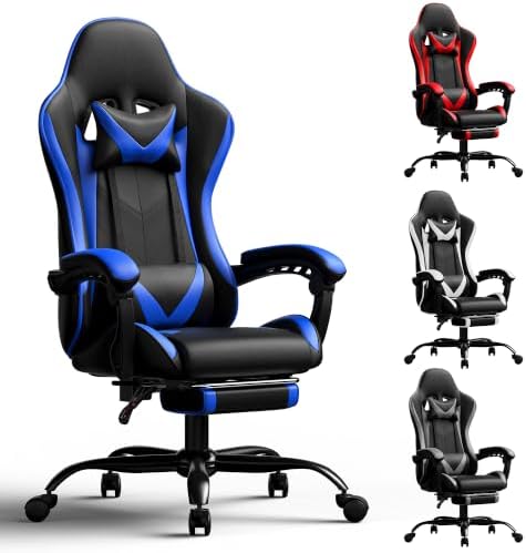 Gaming Chair, Ergonomic Computer Chair with Footrest Lumbar Support, Blue