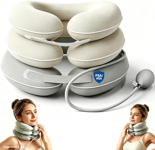 FSA or HSA Cervical Neck Stretcher - Inflatable Cervical Traction Device for Neck Pain Relief, Inflatable Neck Traction Device for Home and Office, Adjustable Neck Stretcher Neck Support Brace