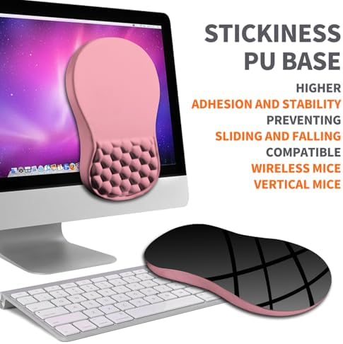 Ergonomic Joint Wrist Support Mouse Pad with Memory Foam Cushion Massage Bump, Carpal Tunnel Pain Relief Mousepad Slope Design for Wrist Rest, 11.8x7.9 in, RosyBrown