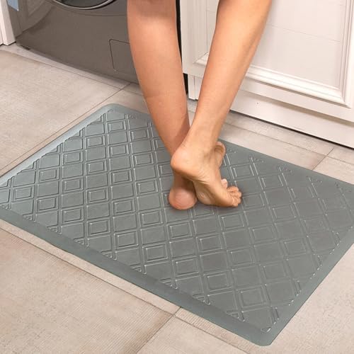 17.3 x 30 Inch Waterproof Anti Fatigue Comfort Kitchen Mat, Thick Non-Slip Standing Desk Mat, Commercial Pads for Offices, Home, Garages (Grey, 30" L x 17.3" W x 0.4" Th)