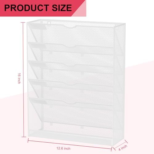 Hanging Wall File Organizer 6 Tier Wall Mounted File Holder Document Wall Organizer Magazine Organization for Office Home, White