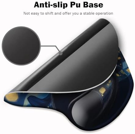 Ergonomic Mouse Pad with Wrist Support,Mouse Pad with Wrist Rest and Coaster Set,Office Supplies Non-Slip Mouse Pads for Desk, Non-Slip Comfortable,Cute Black Cat