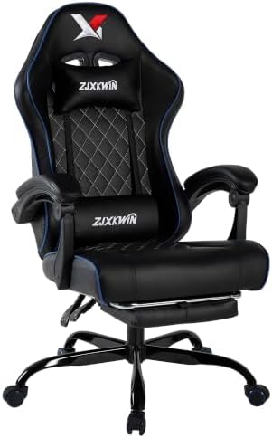 Gaming Chair with Pocket Spring Cushion, Ergonomic High Back Computer Chair with Footrest and Lumbar Support, Adjustable Height 360° Swivel Recliner, Blue