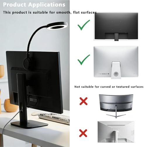 Suction Cup LED Desk Lamp for Computer Monitor, 3 Modes 10 Brightness, 7W USB Adapter, Flexible Gooseneck Ring Light for Desk, Fill Light, Office Home, Bedside, Reading, Study, Workbench, Black