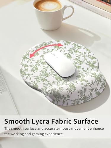 Seorsok Cute Sage Green Floral Mouse Pad with Gel Wrist Support Mouse Pad,Ergonomic Aesthetic,Comfort Mousepad for Office Work Computer,Pain Relief Mousepad with Non-Slip Silicone Base,Blooming Flower