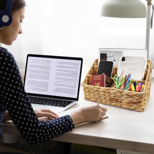 Woven Mail Organizer for Desk Countertop, Mail Holder Sorter Storage Basket for Desktop Counter, Mail Bill File Envelope Letter Organizer Holder Sorter Basket for Desk Desktop Countertop