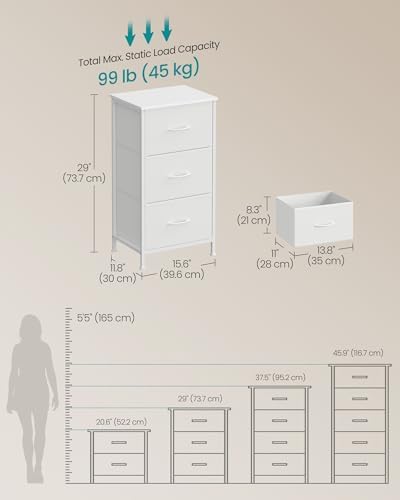 SONGMICS Dresser for Bedroom, Small Dresser with 3 Fabric Drawers